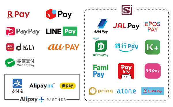 楽天ペイ メルペイ paypay LINEペイ d払い auPAY 微信支付（WeChat Pay） 支付宝 AlipayHK KakaoPay